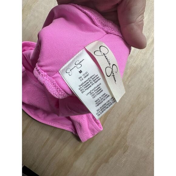 JESSICA SIMPSON Women's Pretty in Pique High-Waist Bikini Bottom Pink (Medium) - Picture 2 of 3